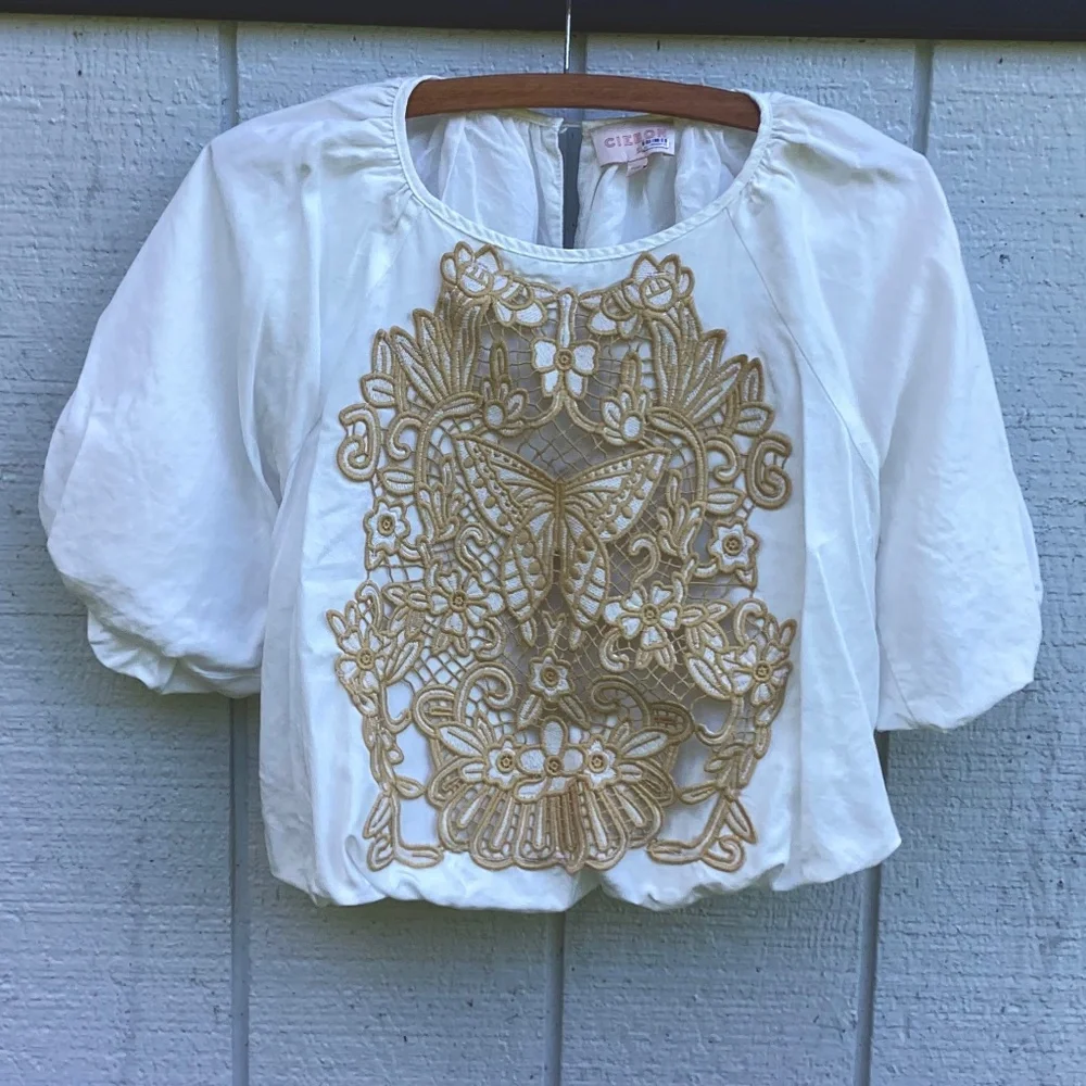 Ciebon crafty linen blend Puff-Sleeve TOP